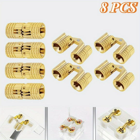 [Tools & Hardware] Pack of 8 Hidden Brass Barrel Hinges,8 mm 180 Degree Opening Angle Concealed Furniture Hinges for DIY Jewelry Box Hand Craft