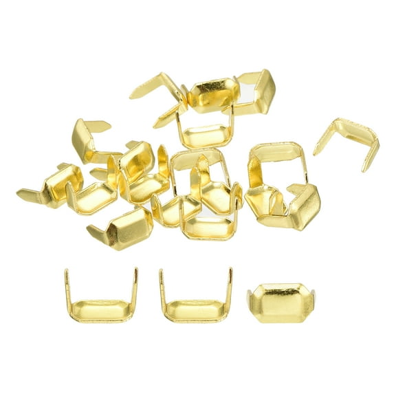 Uxcell 20Pack Brass Leather Staples, 8x5mm Rectangle Leather Belt Loops Fastener Holder for Belt Keeper, Gold
