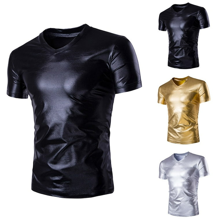 BUYISI Men Short Sleeve T Shirt Slim V Neck Streetwear Club
