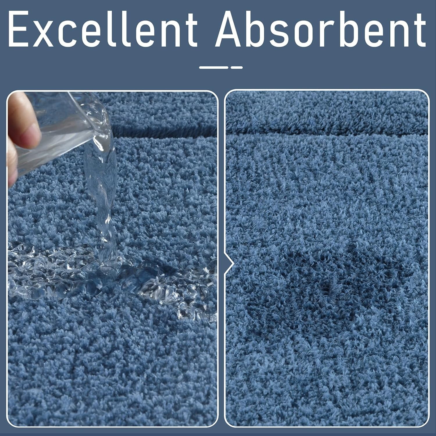 MEC Bathroom Rugs, 24" x 70" Long Bath Rug, Non Slip Washable Bathroom Runner Rug Soft Absorbent Bath Mat for Shower, Shaggy Plush Luxury Large Bath Rug, Blue