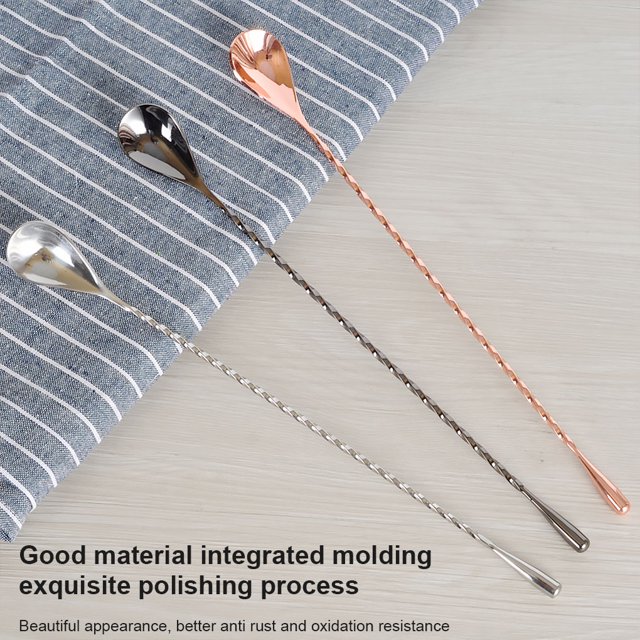 Electronicheart Cocktail Shaker Spoon Stainless Steel Long Handle Spiral Pattern Bar Stirring Mixing Spoon, Round-tail Rose Golden