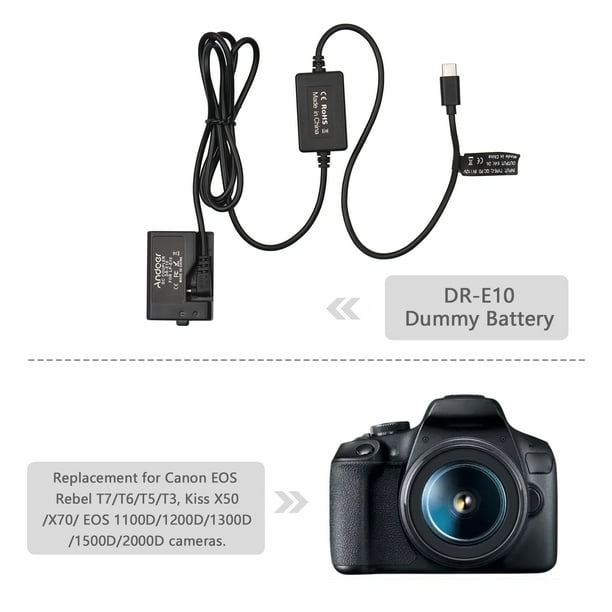 Andoer PD USB Type-C Cable to DR-E10 Dummy Battery DC Coupler LP