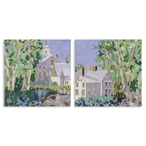 Stupell Industries Quaint Scenic Houses Scenic & Cityscapes Painting Wrapped Canvas Art Print Wall Art, 17 x 17, Set of 2
