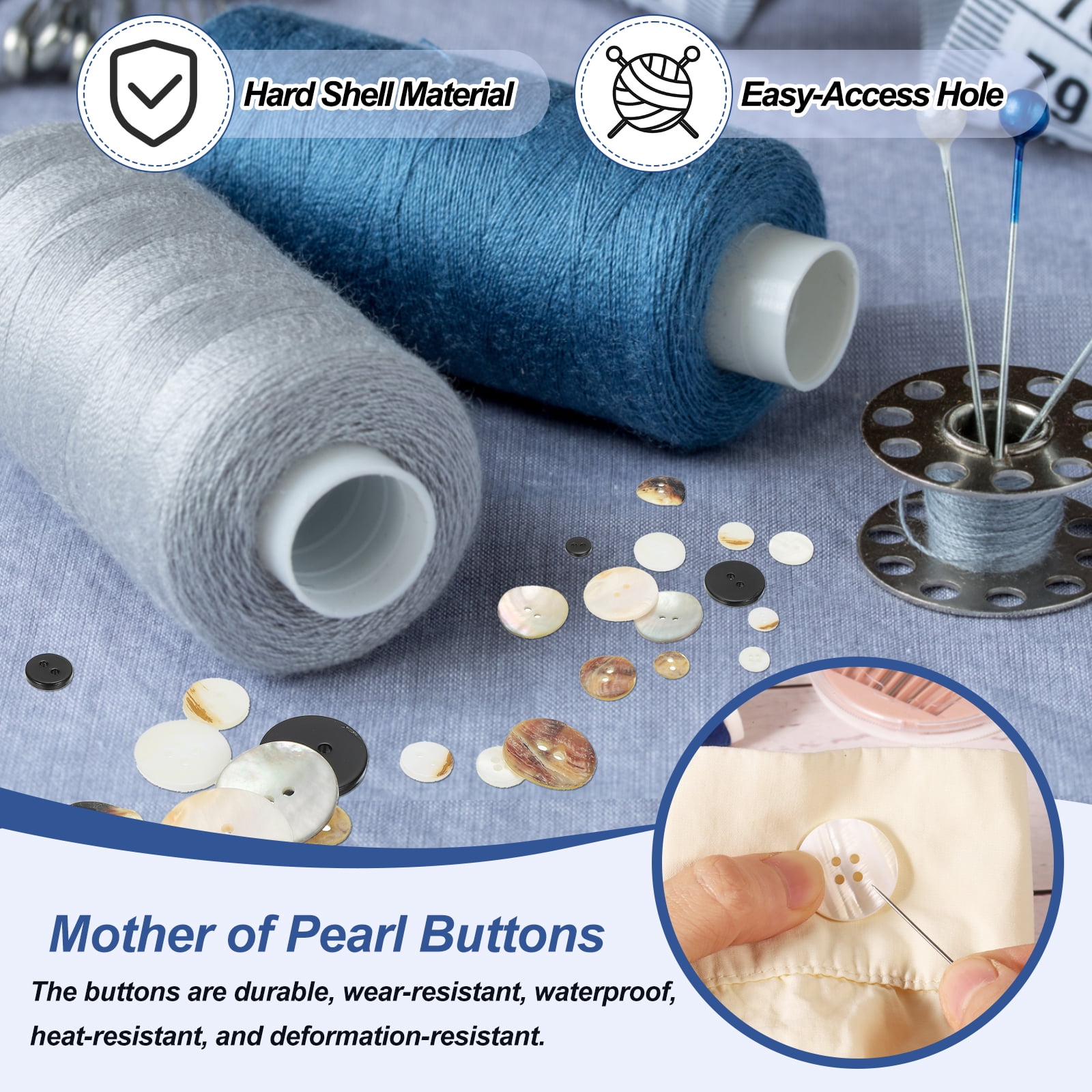 Uxcell 50 Pcs 25mm Mother of Pearl Buttons, 2 Holes MOP Natural Pearl Shell Buttons for Sewing Clothes Coat Suits Shirt DIY Craft Decoration, White