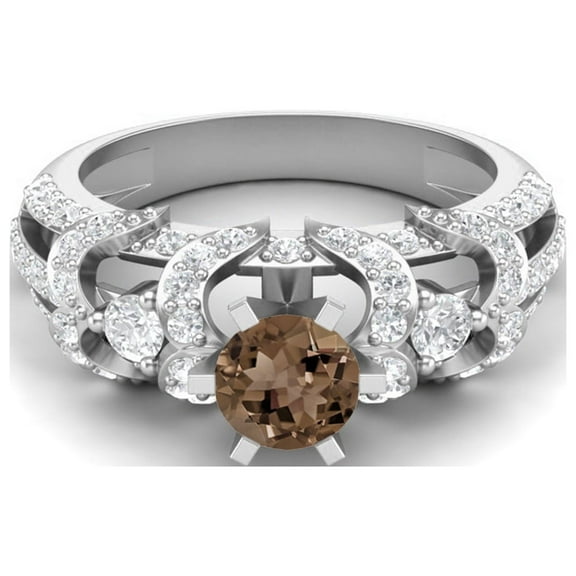 Mooneye Six Claw Set 2.04 Ctw Round Smoky Quartz 925 Sterling Silver Solitaire Women Gifts Ring