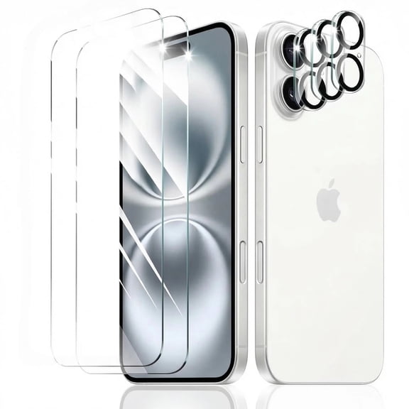 2 Pack iPhone 17 Screen Protector and 2 Pack Camera Lens Protector, Full Coverage 9H Tempered Glass Film, Bubble-Free Installation, Compatible with 6.3-Inch Display