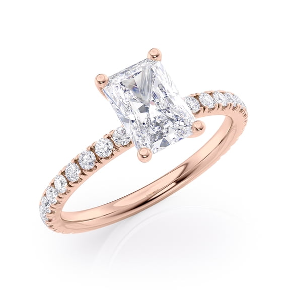 2 Carat Diamond and Radiant Cut Moissanite Engagement Ring in 14k Rose Gold (G-H/VS, G-H/SI, cttw) Size 9 by Beverly Hills Jewelers