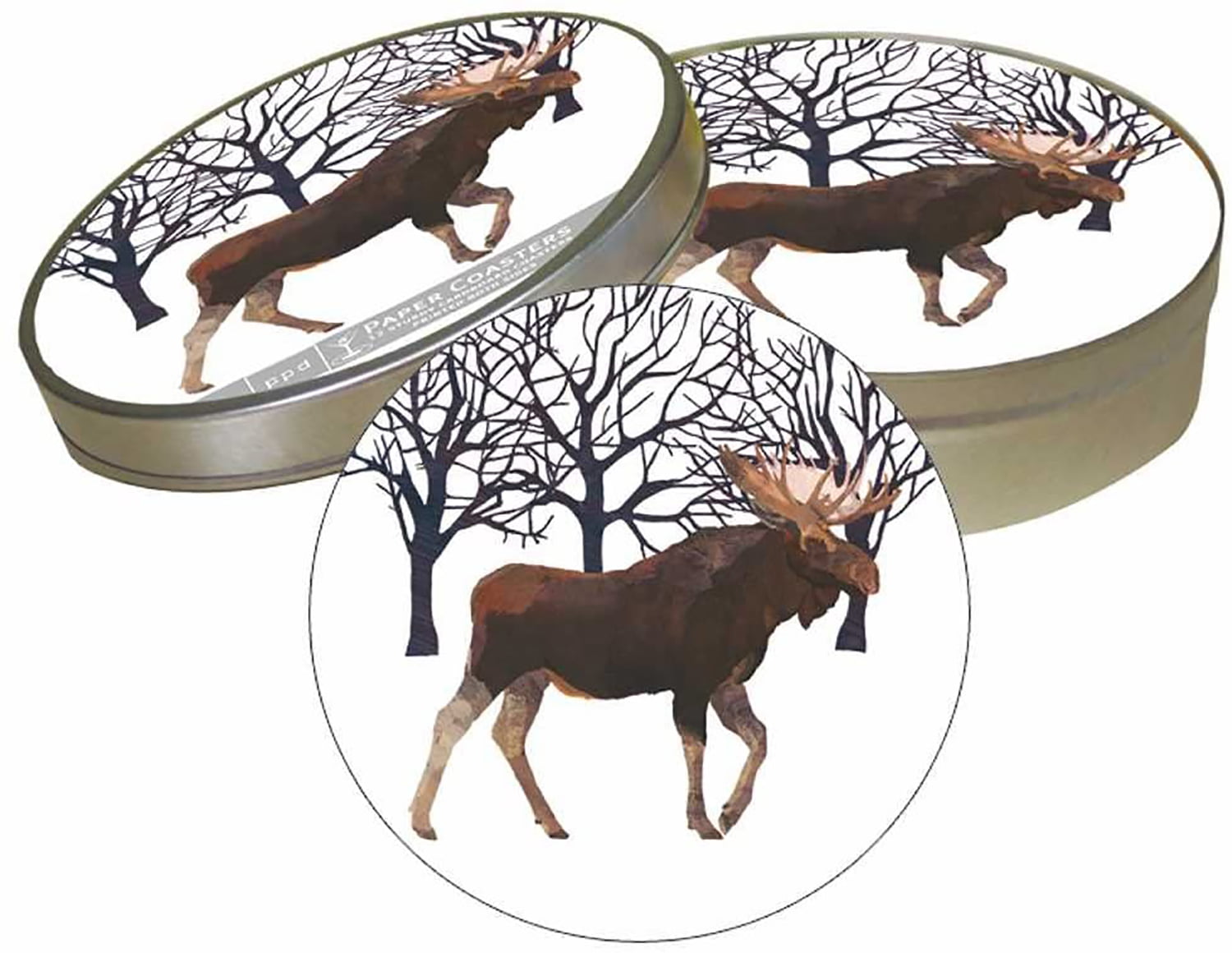 Paperproducts Design Coaster Set. Set 6, 4”, Patti Gay/Two Can Art Winter  Moose 