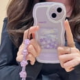 thumbnail image 2 of Compatible for iPhone 14 Plus Case with Chain Oil Painting Purple Flower Lovely Flower Bracelet Wrist-Band for Women Girls, Soft TPU Shockproof Cover-Oil Flower, 2 of 13