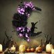 thumbnail image 3 of 2024 Nueva corona de Halloween, coronas de gato negro de luna de Halloween con luces, decoración del hogar para colgar, corona de gato negro de luna de flores, decoración de pared de fiesta para el ho, 3 of 7