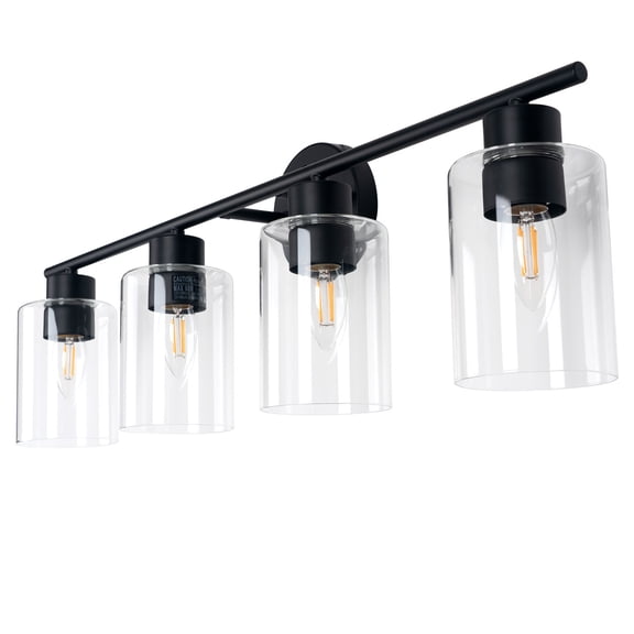 4 Light Fixtures Black Vanity Light Over Mirror Modern Farmhouse Wall Lighting Sconces Rustic Industrial Wall Lamp For Bathroom, Living Room E26 Socket With Glass Shade, Bulbs Not Included
