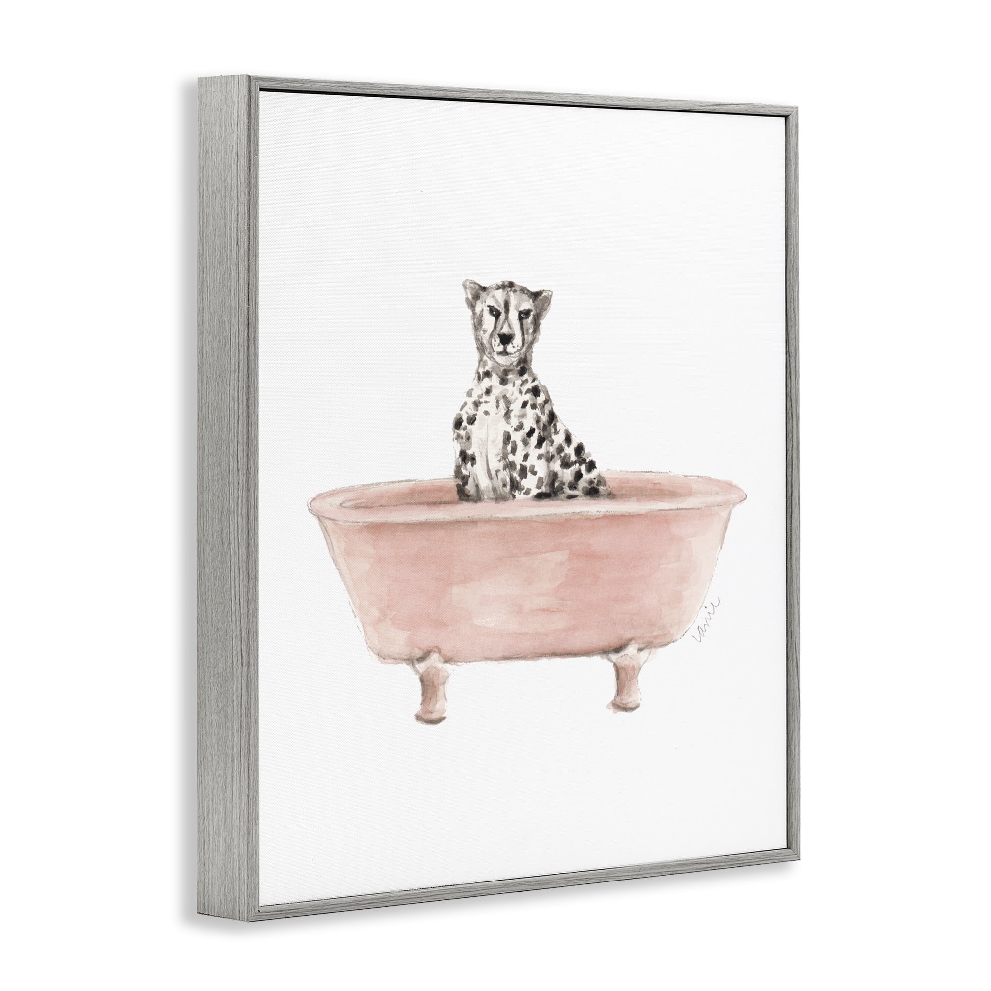 Stupell Industries Cheetah in Pink Tub Gray Framed Giclee Art, design by Lanie Loreth