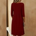 thumbnail image 4 of PUMISAS Summer 3/4 Sleeve Dresses For Women Crew Neck Solid Color Pleated Dress Comfortable Casual Loose Dress Mid-Length Dresses With Side Pockets, 4 of 5