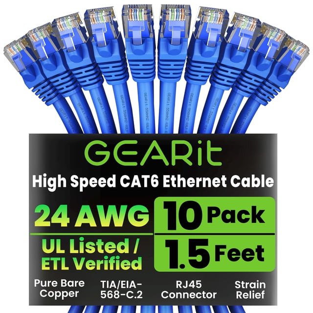 Cable Ethernet GEARit Cat6 Paquete de 10 Unidades de 46 cm Azul