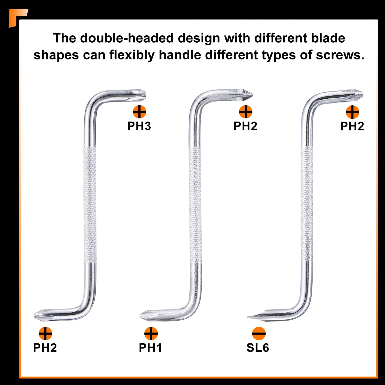 Uxcell 7pcs Offset Screwdriver Set PH3/PH2 PH2/PH1 PH2/SL6 Phillips Slotted Head Right Angle 90 Degree Screw Driver Double Ended Z-type Hand Tool with Mini  Big Screwdrivers