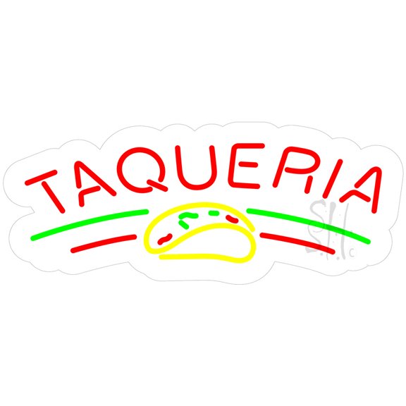 Taqueria Contoured Clear Backing LED Neon Sign 13 x 32 - inches, Black Square Cut Acrylic Backing, with Dimmer - Bright and Premium built indoor LED Neon Sign for restaurant window and interior decor.