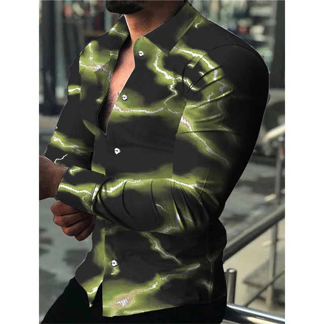 Camisa para hombre de gran venta, estampado 3D de relámpagos morados y rojos, ropa de calle de manga larga con botones, diseño de moda informal