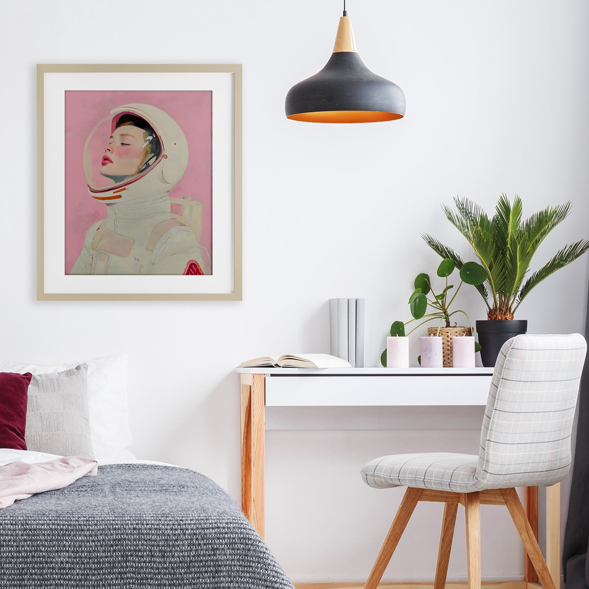 Stupell Industries Pink Astronaut Girl Birch Framed Print Under Glass, design by The Prints Vibe