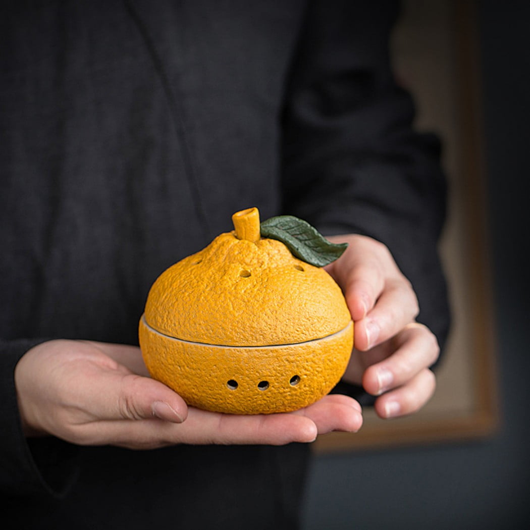 Warmself Incense Holder Modern Minimalist Circular Incense Stick Burner for Cones or Sticks for Yoga & Meditation, Enhance Atmosphere,Ceramic Ash Catcher Yellow Orange