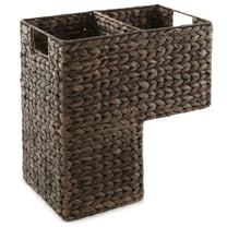 Casafield Stair Basket with Handles, Espresso Dark Brown - Woven Water Hyacinth Staircase Step Organizer Bin