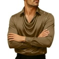 thumbnail image 3 of Satin Silk Mens Dress Shirts Long Sleeve Shirt Wedding Party Prom Shirt Brown XL, 3 of 6