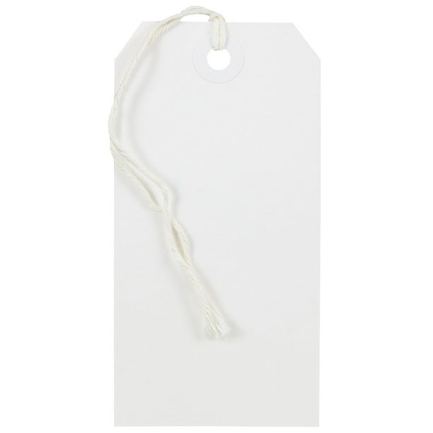 JAM Paper Gift Tags with String, Medium, 4 3/4 x 2 3/8, White, 100/pack