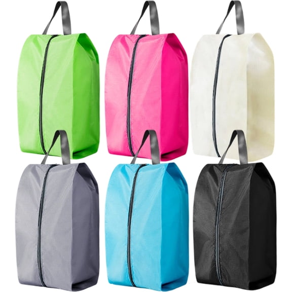6 Pack Water Resistant Polyester Shoe Storage Bag, Portable Zipper Travel Shoe Organizer Pouch with Carry Handle for Footwear & Accessories