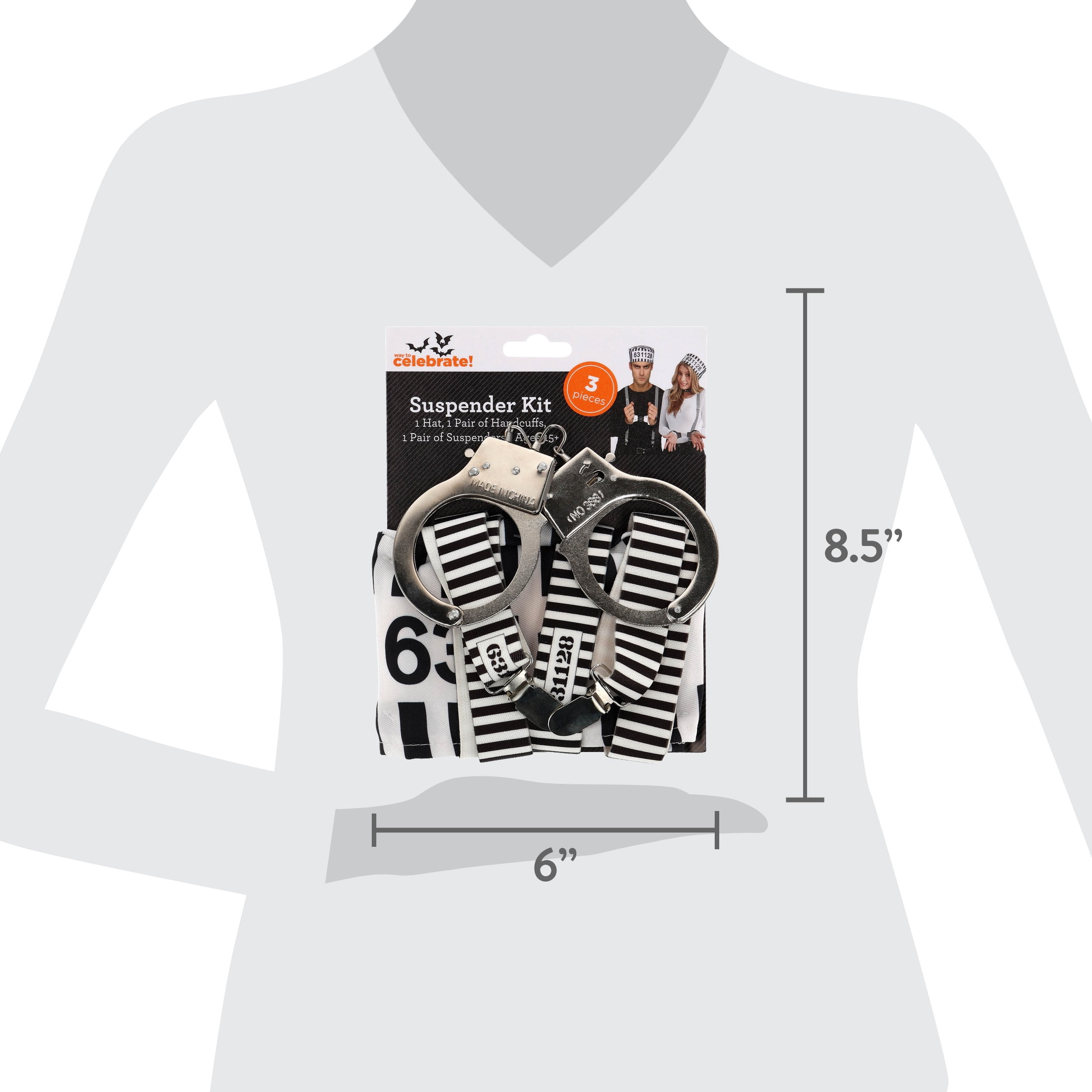 Suspender Costume Accessory Kit for Adults, Black and White, 3 Pieces, Halloween by Way To Celebrate