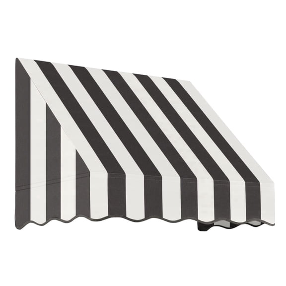 Awntech 3.38 Ft San Francisco Closed-Sided Fixed Awning Canopy (40.5in x 18in x 36in), Black/White Stripe