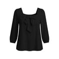 thumbnail image 6 of Lenpel Womens Fall Tops Trendy Bow Front Square Neck Blouses Balloon 3/4 Sleeve Casual Loose Lightweight Shirts, 6 of 6
