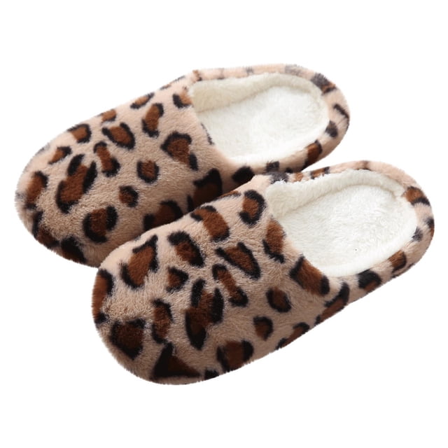 Chaussons Mignons à Imprimé Léopard pour Femmes en Mousse à Mémoire de Forme Douce Doublée de Polaire Chaussures d'Intérieur Antidérapantes