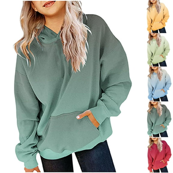 Vibrex Hoodies for Teen Girls Trendy Preppy Hooded Oversized Cute Sweatshirts Long Sleeve Gradient Hoodies for Girl T-shirt Top Girls Cute Pullovers for Teens Baggy Winter Trendy Clothes