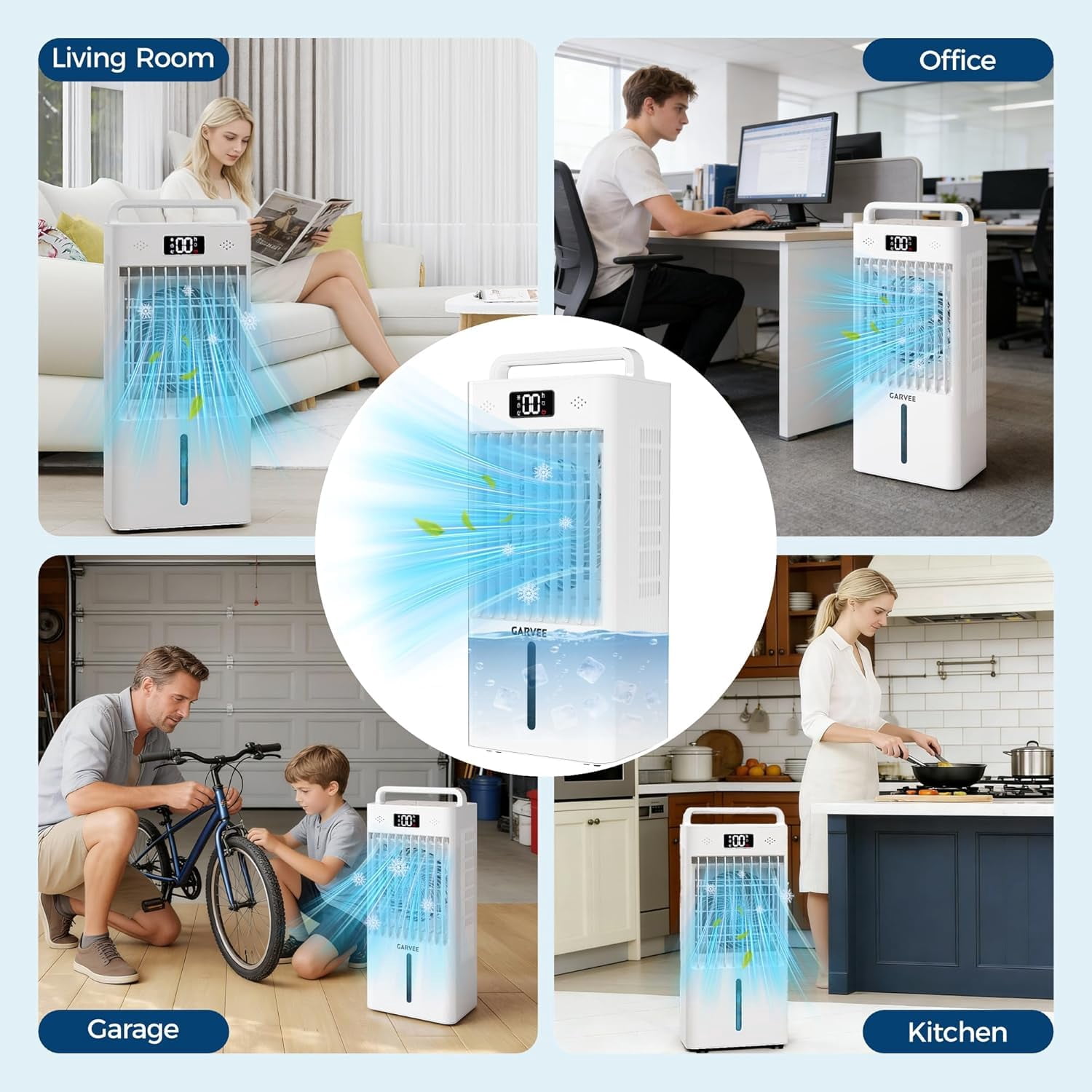 2.6Gal Portable Air Conditioners, 3-in-1 Swamp Cooler with HEPA Filter, Remote Control, 6 Speeds & 3 Modes, Quiet Operation for Rooms Up to 450 Sq Ft, 24-Hour Timer, 360° Swivel Casters
