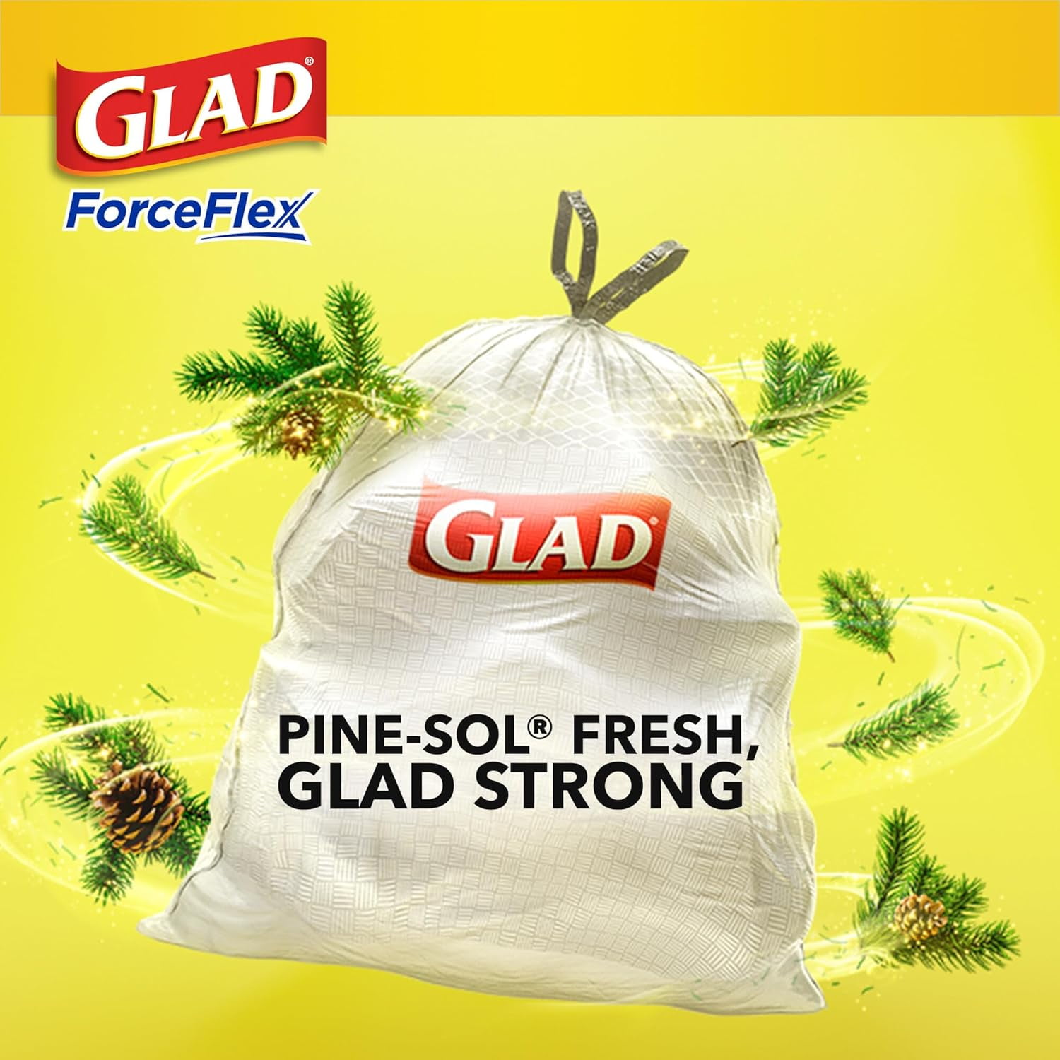 ForceFlex Tall Kitchen Trash Bags, 13 Gal, Pine-Sol Original, 110 Ct (Package May Vary)