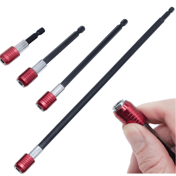 4 Pcs Drill Bit Extension, 2/4/6/12" Impact Driver Drill Extension Bit Holder with 1/4" Hex Magnetic, Screwdriver Extension for Nuts, Screws and Drill Sockets