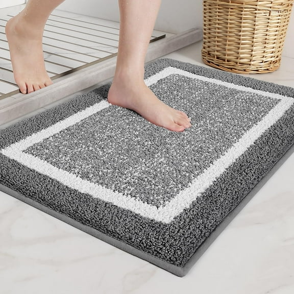 GYDEK Dark Grey Bathroom Rugs - Absorbent, Non Slip, Soft, Washable, Quick Dry, 16"x24" Small Grey and White Bath Mats for Bathroom, Microfiber Shower Mat Bath Rug Bathroom Carpet