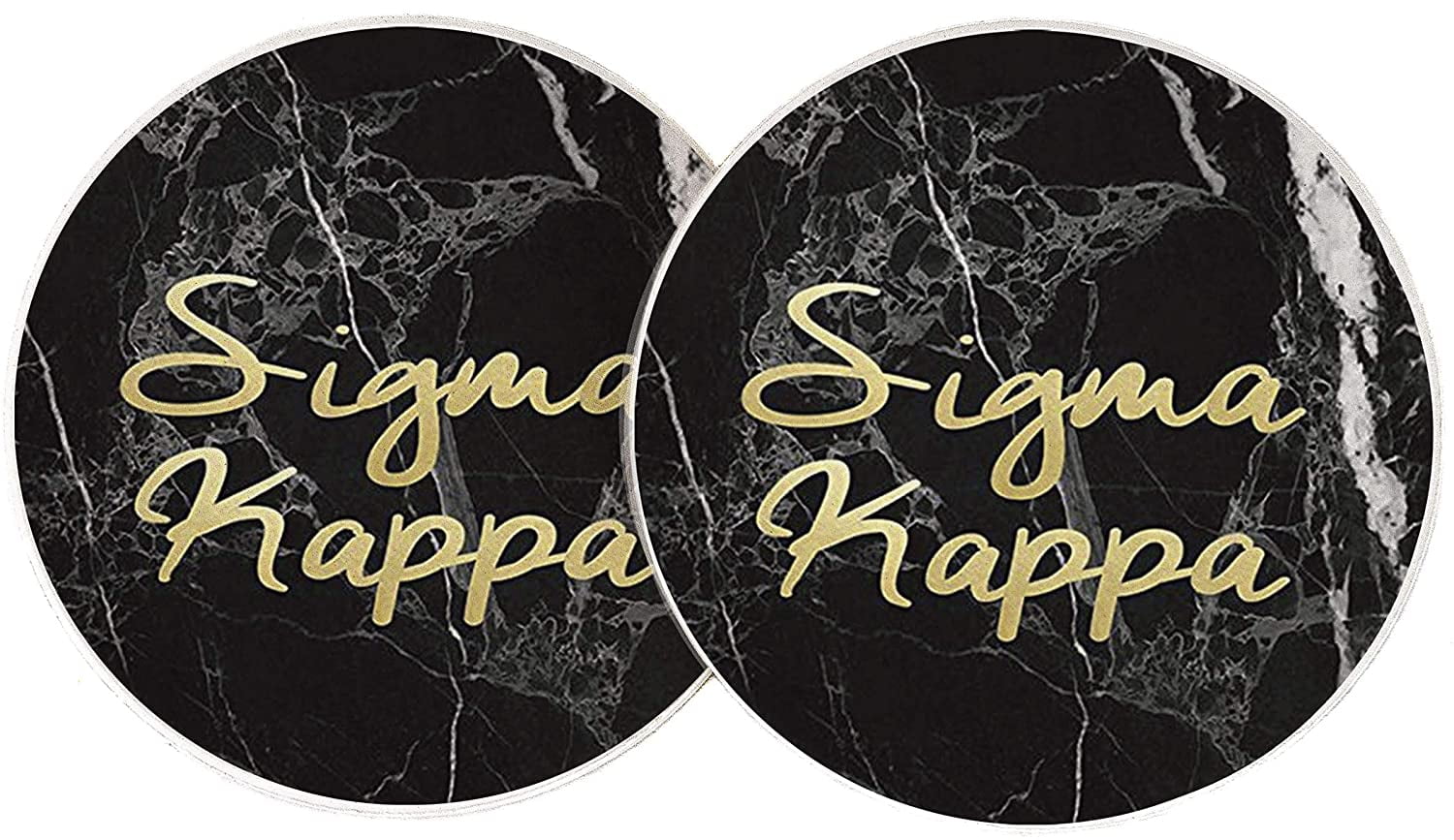 Sigma Kappa Sorority Absorbent Sandstone Car Cup Coaster (Set of 2) Licensed Product Sig Kap (Dark Marble)