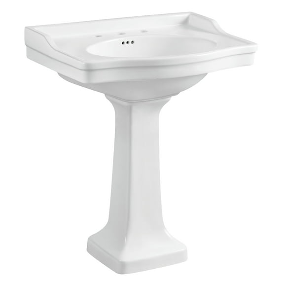 Kingston Brass VPB3308 Imperial 29-15/16" Ceramic Wall Mount Pedestal Sink (8-Inch, 3-Hole), White