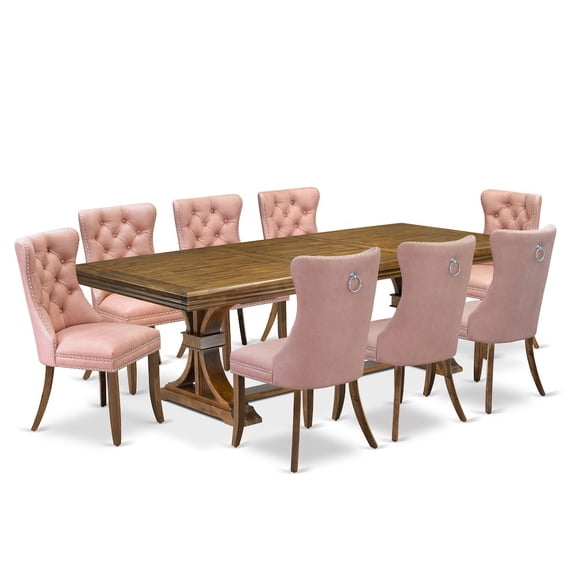 Luxe by East West Furniture 9 piece Mid Century Dining Table Set of a Kitchen Table and 8 Dinner Chairs