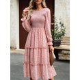 thumbnail image 2 of Mialoley Femme Bohème Robe Florale, Manches Longues Col Rond Smocké une Ligne Robe Longue Flowy Robe, 2 of 7