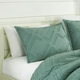 thumbnail image 3 of Chezmoi Collection Denise Green Clip Jacquard Geometric 7-Piece Bed in a Bag Comforter Set, King, Striped Pattern Waffle Textured Bedding with Sheets Set, 3 of 9
