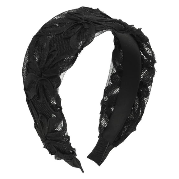 Unique Bargains 1 Pc Fashion Lace Wide Headbands for Women Black