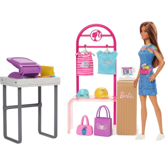 Barbie Make & Sell Boutique Playset with Brunette Doll, Foil Design Tools, Clothes & Accessories, Ages 5+