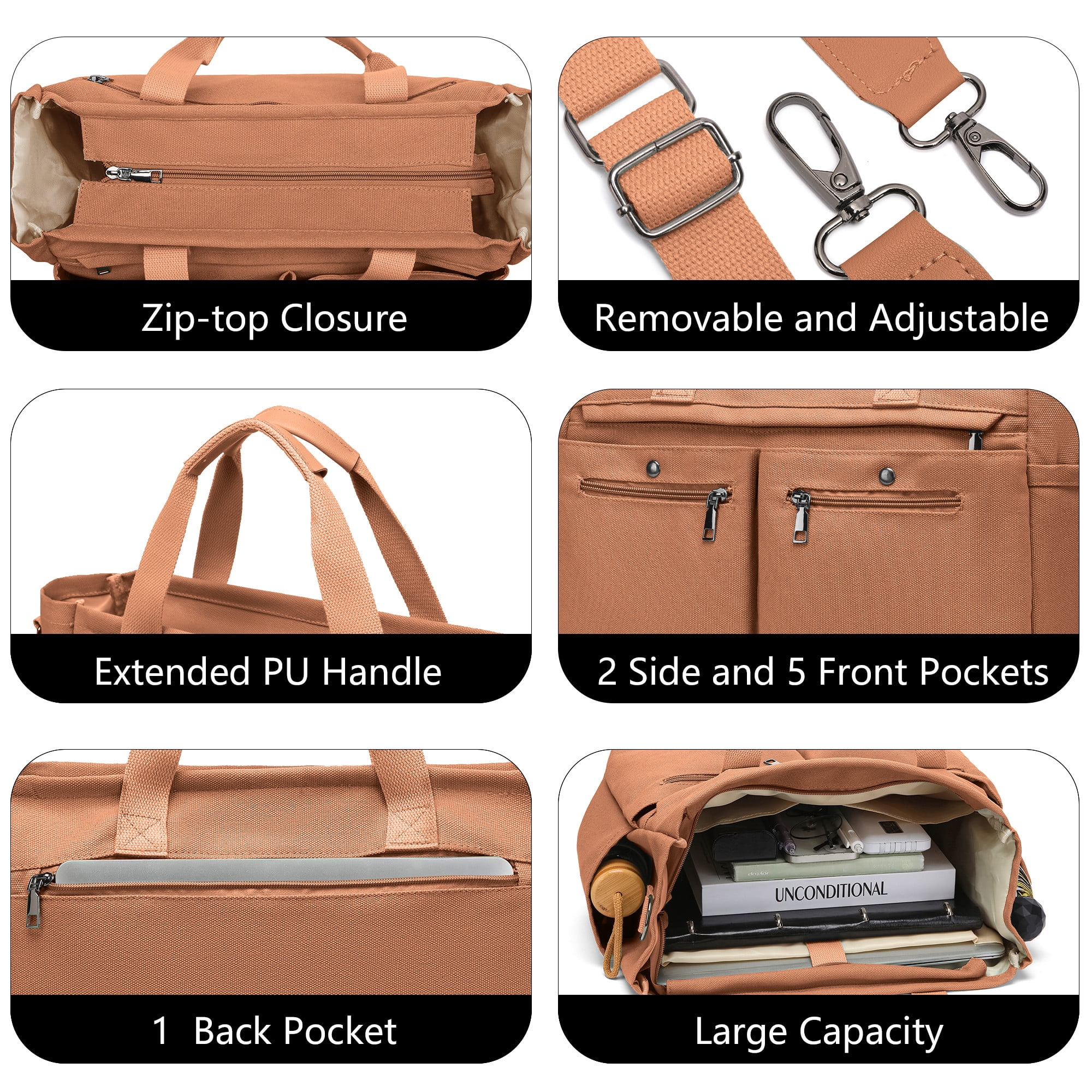 2pcs/Set Large Canvas Tote Bags for Women – Laptop-Friendly Work Totes with Crossbody/Shoulder Straps | Ideal for Travel, Gym & Daily Use