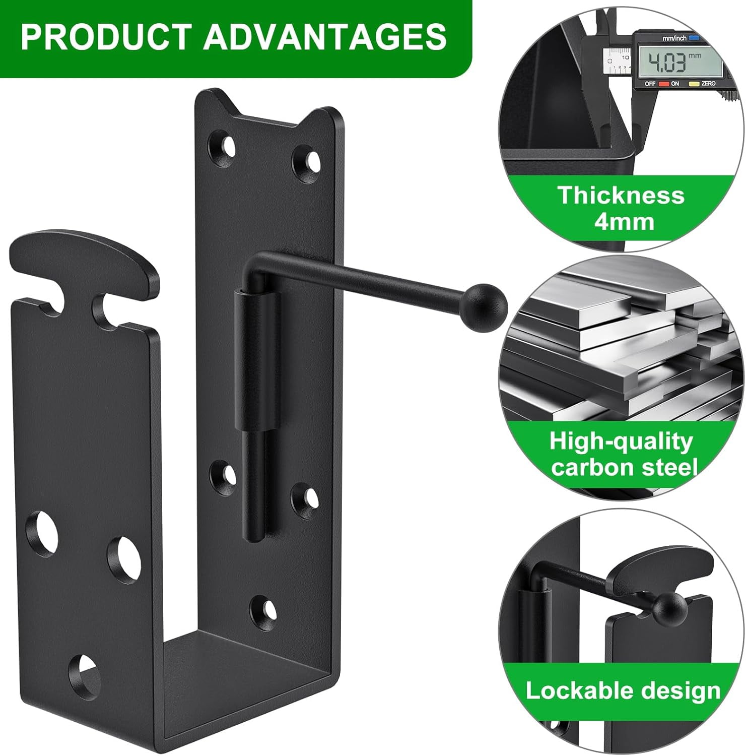 2x4 Door Barricade Brackets, Heavy Duty Door Security Bar Brackets with Locking Design, U-Shaped Bar Holder Bracket Fits 2 x 4 Lumber for Home, Garage, Gate to Security Door Reinforce, 2Pcs