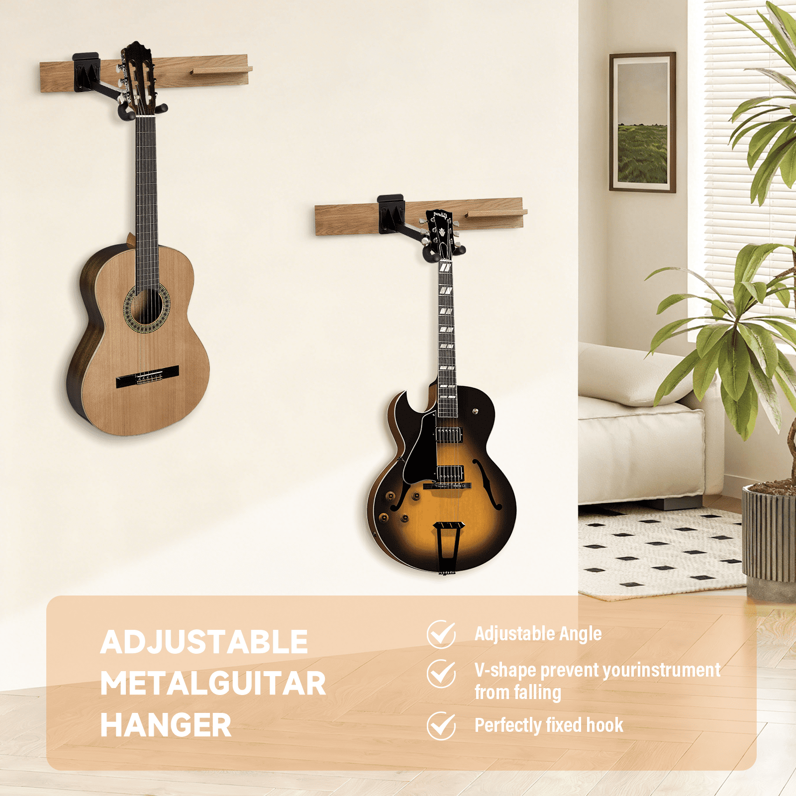 6 Pack Wall Mount Swivel Guitar Hanger Adjustable Instrument Display Rack Stand