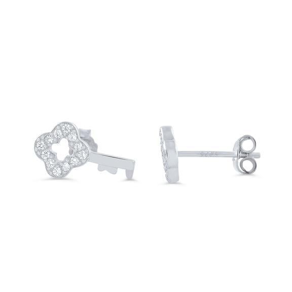 SilverCloseOut Sterling Silver Womens Cz Dainty Key Stud Earrings