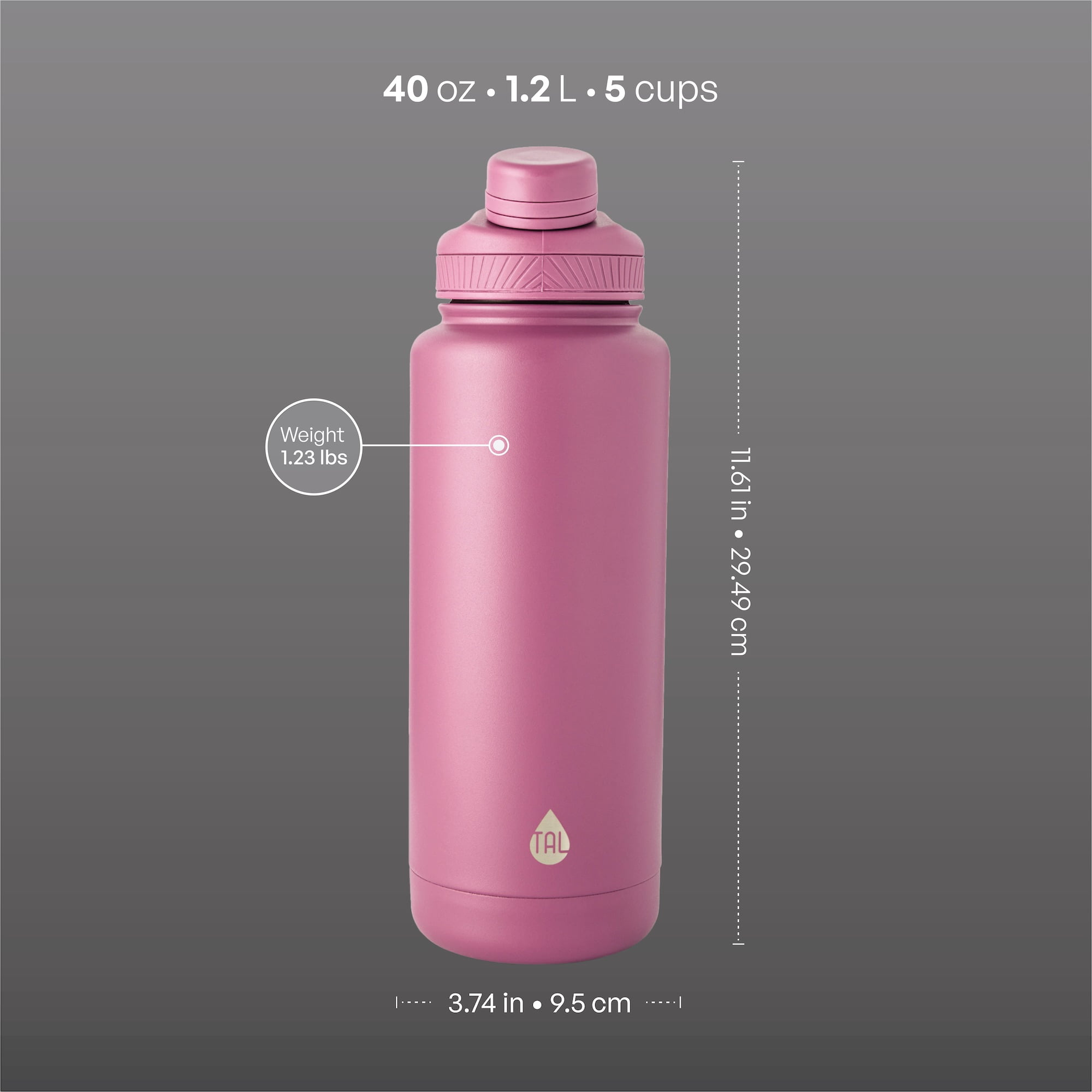 TAL 40oz Stainless Steel Ranger Water Bottle, Berry