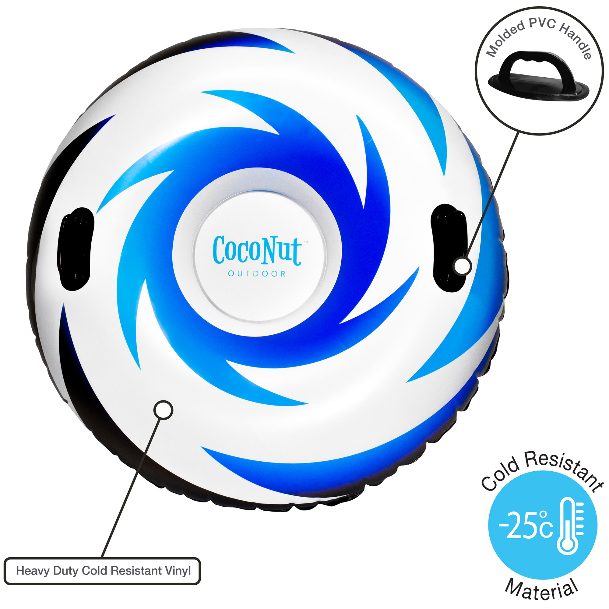 CocoNut Outdoor: Ice Blue Polar Vortex - 48" Jumbo Snow Tube, Inflatable Ring, Winter Sled, Cold Resistant PVC, 200lb Cap, Kids-Teens-Adults 8+