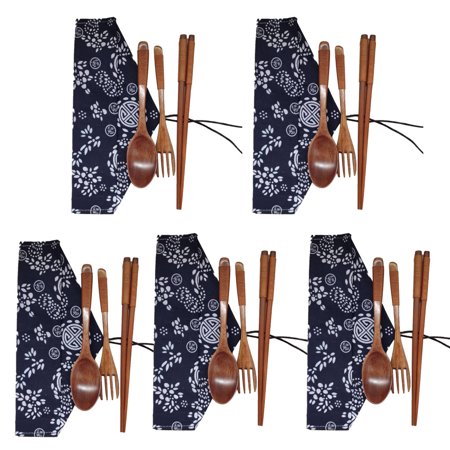 

ViLaViDe Tableware 5sets Chinese Vintage Wooden Chopsticks Spoon Fork Tableware 3pcs/Set New Gift Tableware